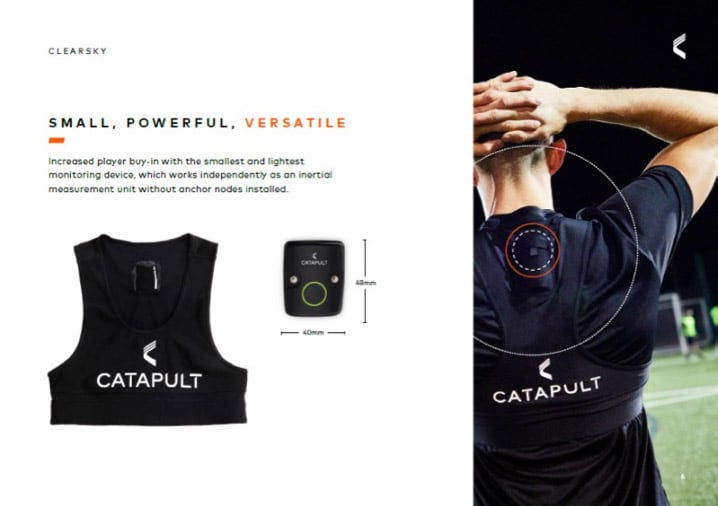 A device containing an accelerometer, a gyroscope, a magnetic sensor, a GNSS, and a Bluetooth beacon is installed in the athlete’s jersey