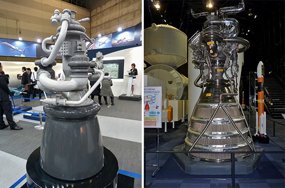 LE-Xの模型(左)。LE-7A(右)の写真